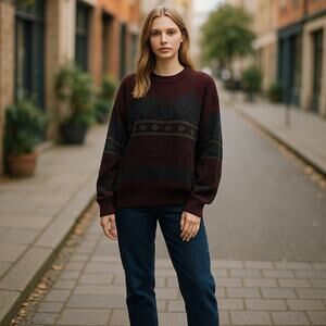 Vintage South Mountain Mens Sweater Sz 2X Burgundy Gray Blue